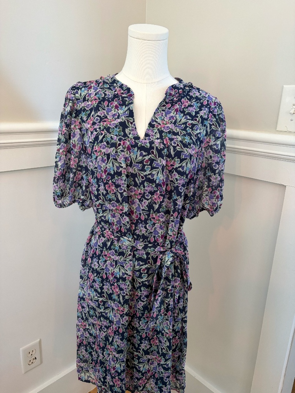 Collective Concepts Floral Tie Waist Dress Small Boho Casual Office Midi Mini